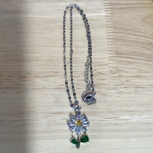 Silver and Green Floral Pendant Necklace